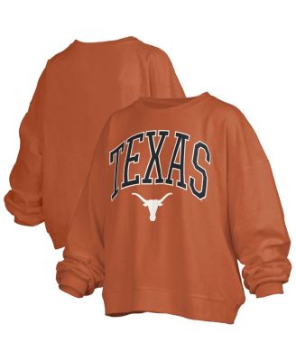 Pressbox - Women's Texas Orange Texas Longhorns Janise Arch Over Logo Waist Length Oversized Pullover Sweatshirt