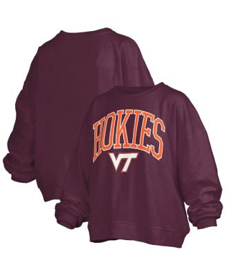 Pressbox - Women's Maroon Virginia Tech Hokies Janise Arch Over Logo Waist Length Oversized Pullover Sweatshirt