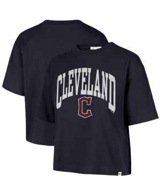 '47 Brand - 47 Brand Women's Navy Cleveland Guardians City Connect Shale Drop Shoulder Cropped T-Shirt