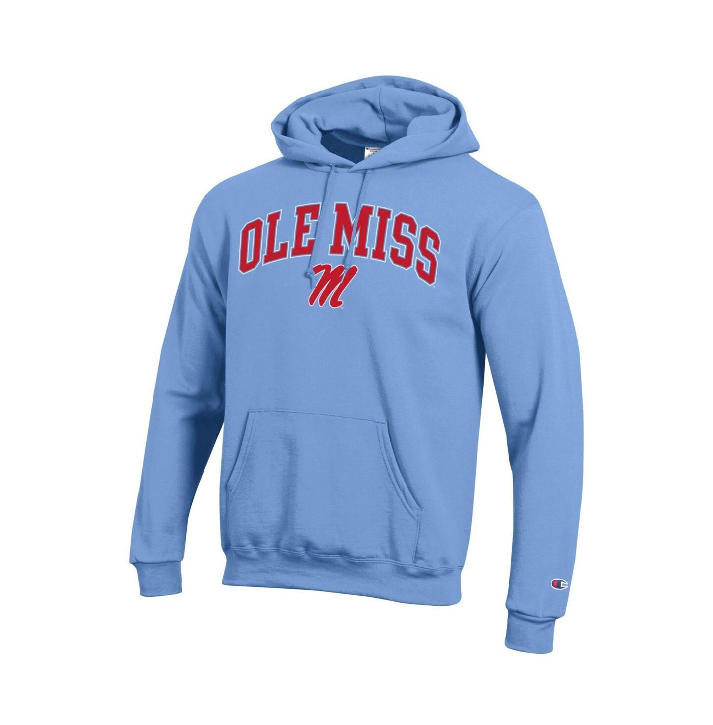 Мужское худи Champion Light Blue Ole Miss Rebels Arched Logo Fleece Pullover, цвет: Светлый синий — фото 3