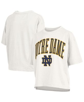 Pressbox - Women's White Notre Dame Fighting Irish Nelson Arch Over Logo Waist Length Oversized Slub T-Shirt