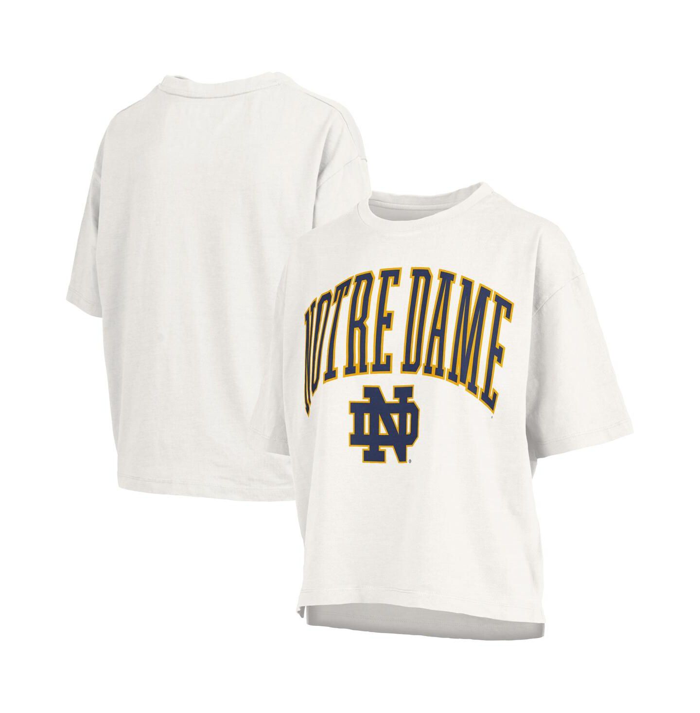 Женская футболка Pressbox White Notre Dame Fighting Irish Nelson Arch Over Logo Waist Length Oversized Slub — фото 1