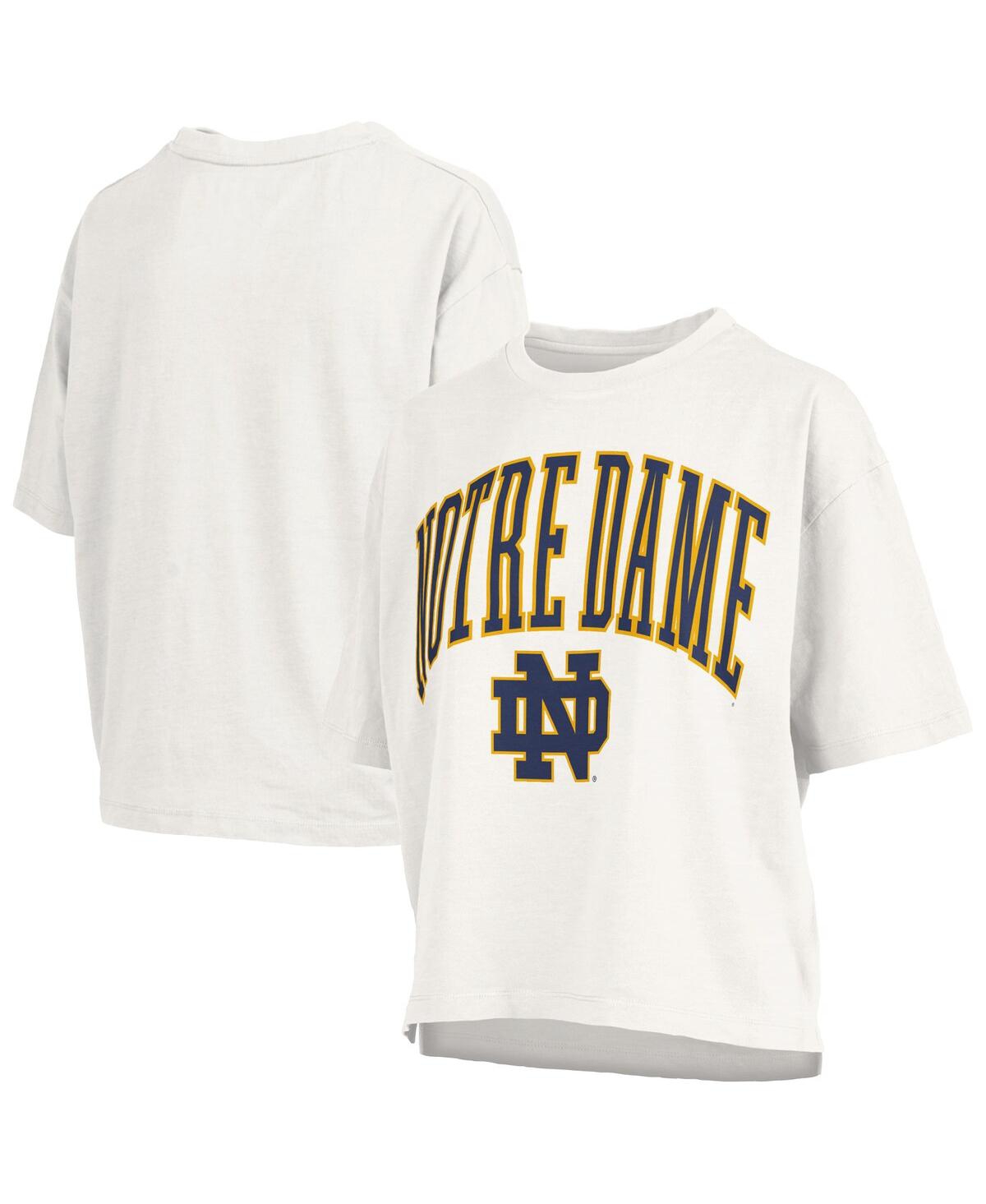 Women's White Notre Dame Fighting Irish Nelson Arch Over Logo Waist Length Oversized Slub T-Shirt - White