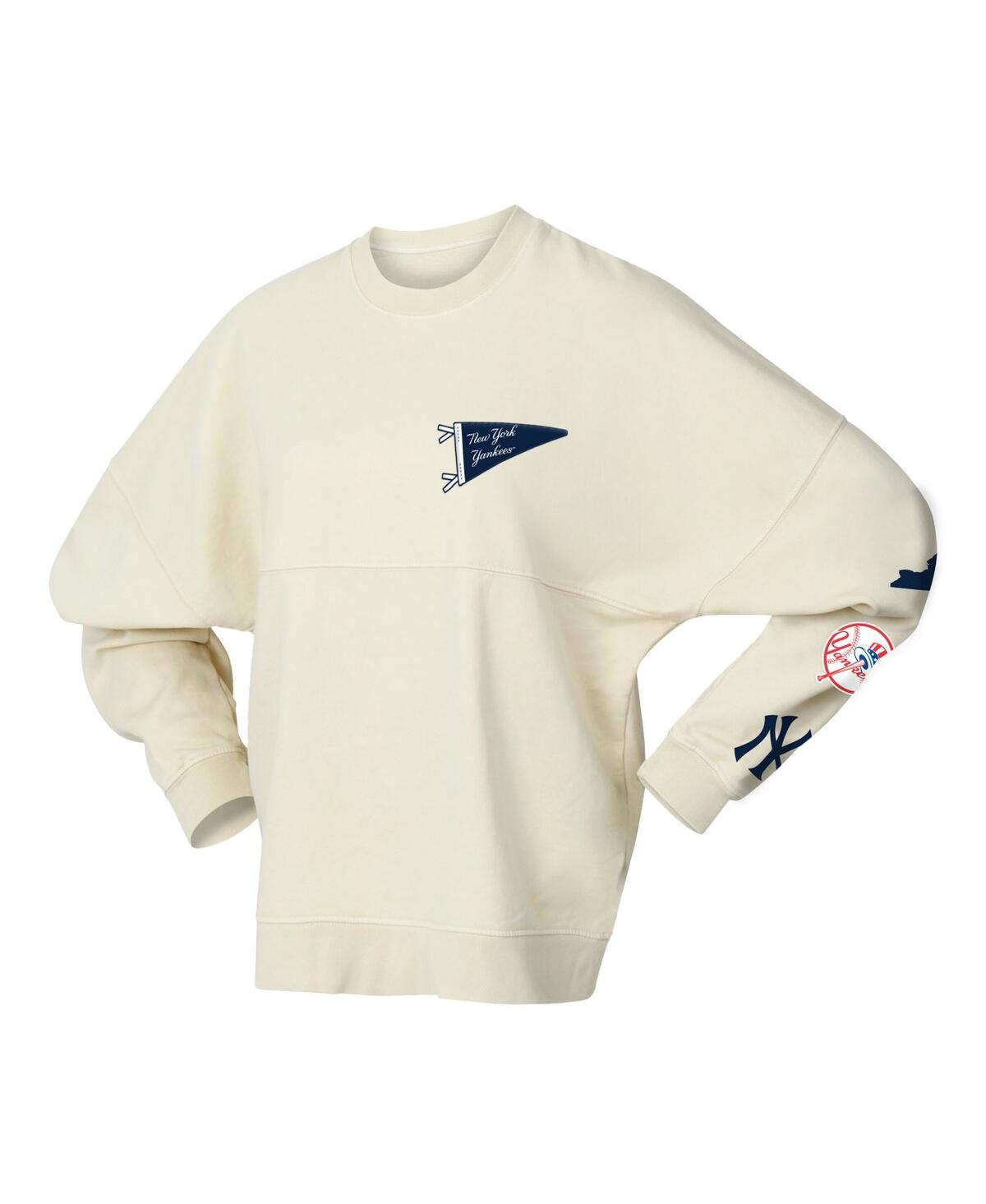Fanatics Women's Tan New York Yankees Pennant Flag Branded Fleece Pullover Sweatshirt In Brown