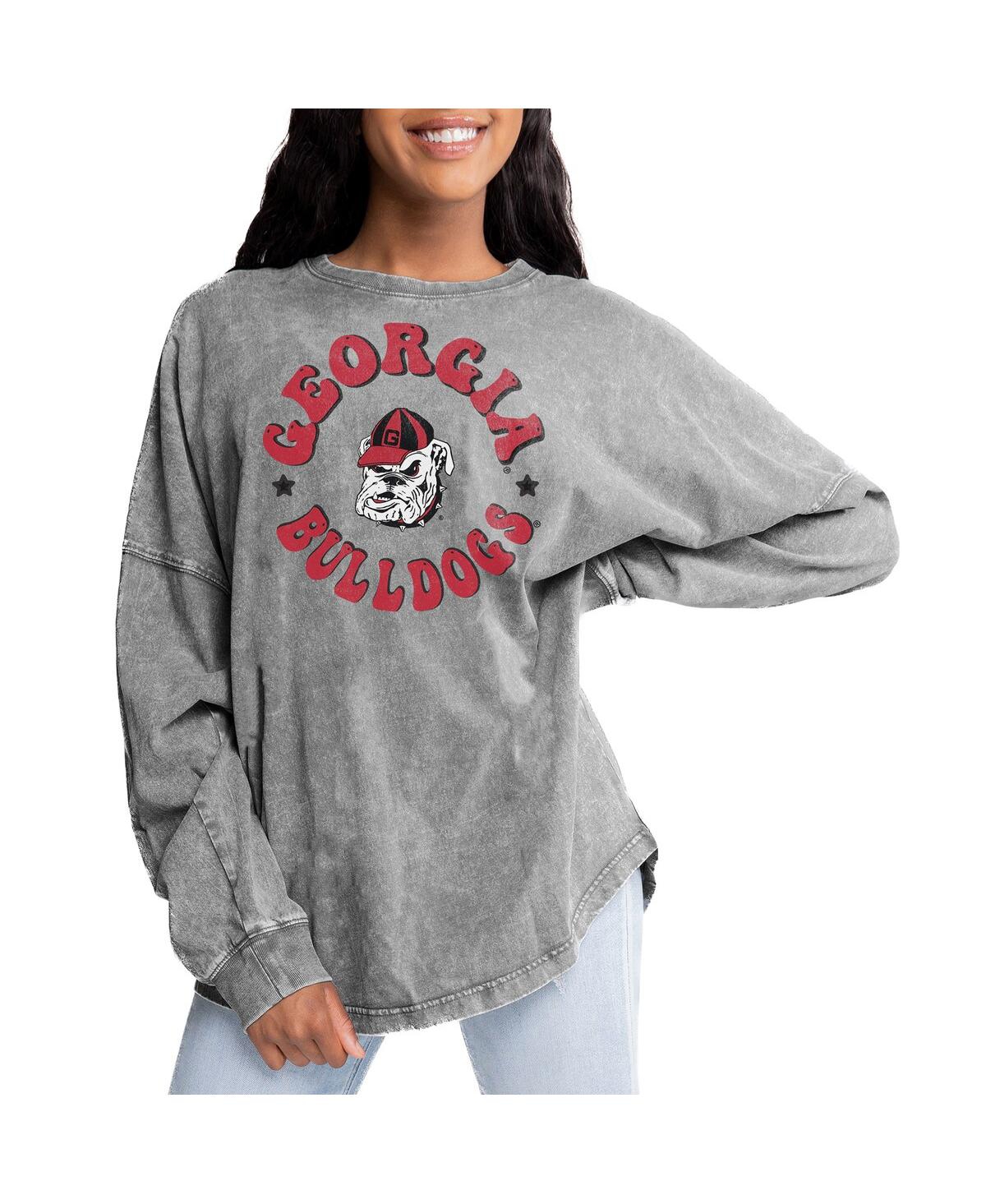 Women's Gray Georgia Bulldogs Playing Around Faded Wash Oversized Long Sleeve T-Shirt - Gray