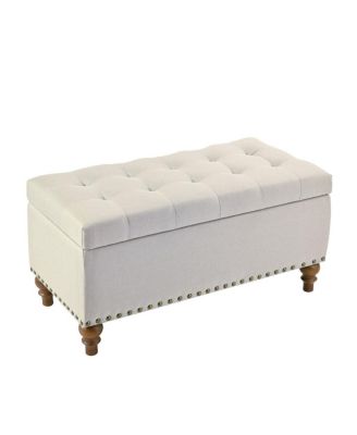 Tufted Storage Ottoman Bench with Nailhead Trim & Hinged Lid – Upholstered Multi-Purpose Seating for Bedroom, Entryway & Living Room.