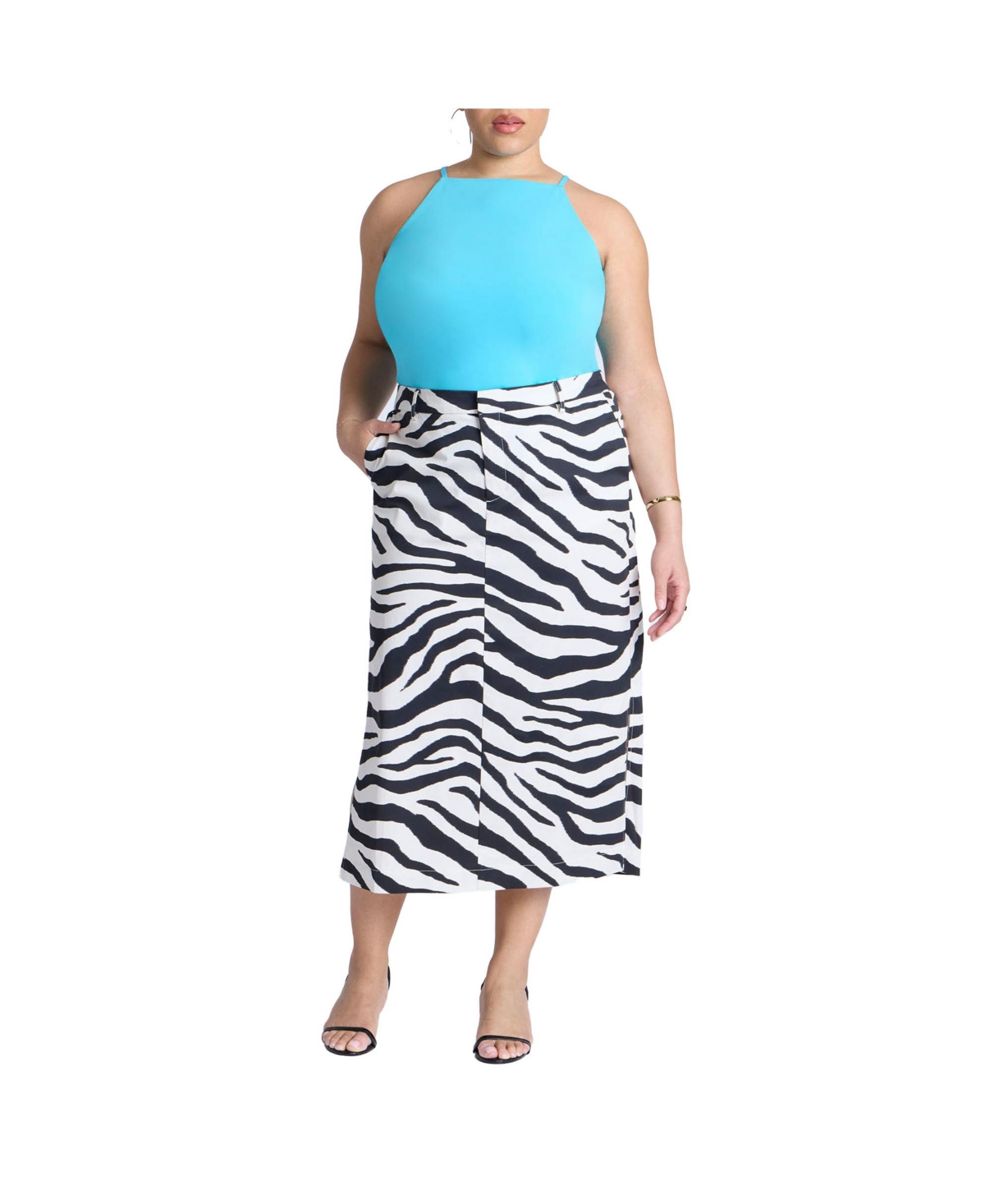 Plus Size Printed Midi Skirt - Open range zebra