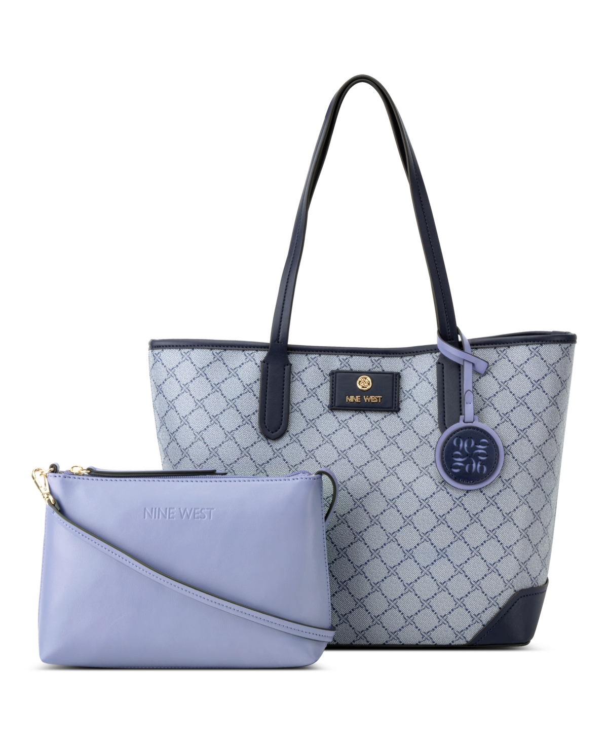 Nine West Piera 2 In 1 Tote Bag In Chambray Logo Navy