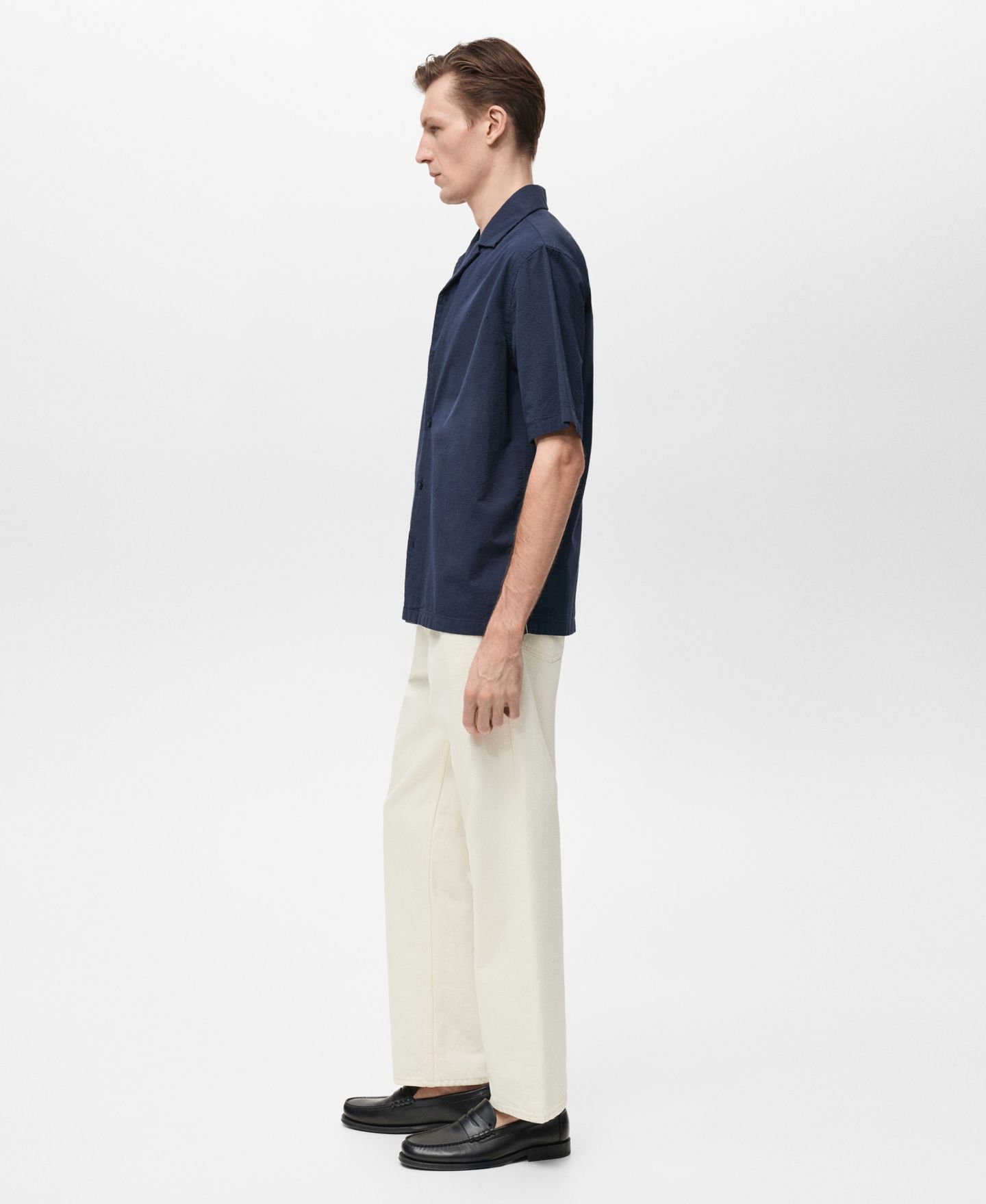 Мужская рубашка Mango Textured Bowling Collar, цвет: Тёмный тёмно-синий — фото 4