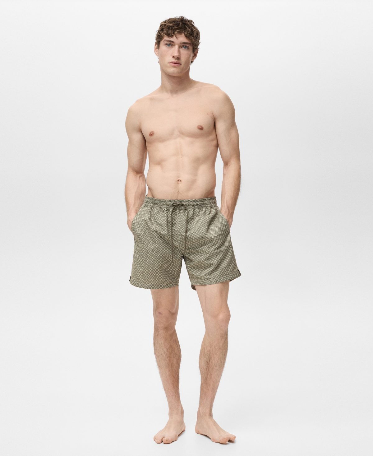 Mango Geometric Print Swim Trunks In Green