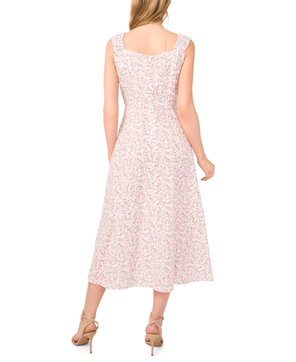 Cece Women's Ruched Strap Square Neck Midi Dress In New Ivory