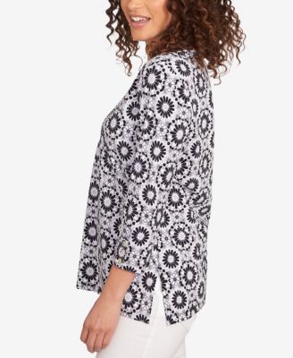 Petite Medallion Tile Floral Faux Surplice Top