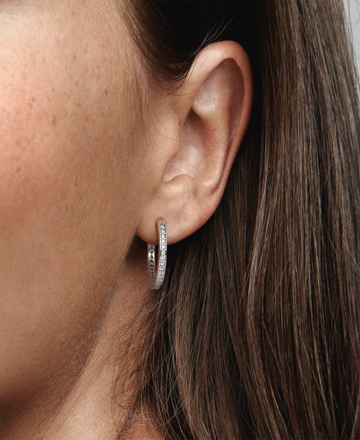 Pandora Sterling Silver Sparkle And Logo Hoop Earrings In Sterling Silver