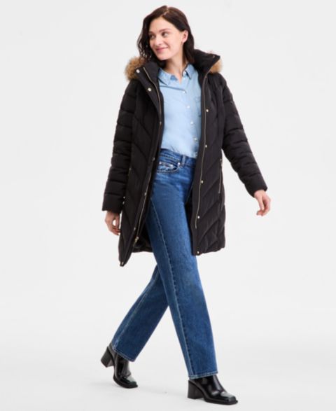 Женская куртка MICHAEL Michael Kors Faux-Fur-Trim Hooded Puffer
