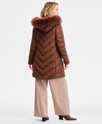 Women's Faux-Fur-Trim Hooded Puffer Coat