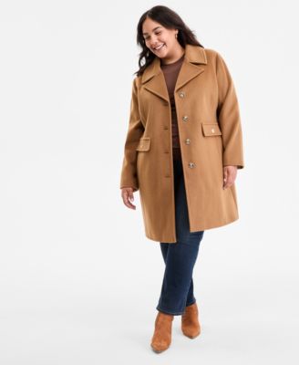 Plus Size Collared Button-Front Coat, Exclusively at Macy's