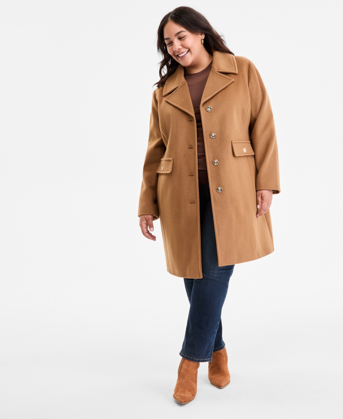 Michael Kors Plus Collared Button-Front Coat, Exclusively at Macy's