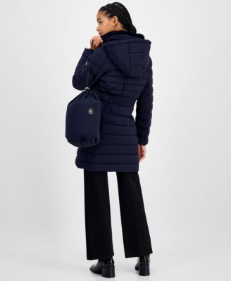 Petite Faux-Fur-Collar Hooded Packable Puffer Coat