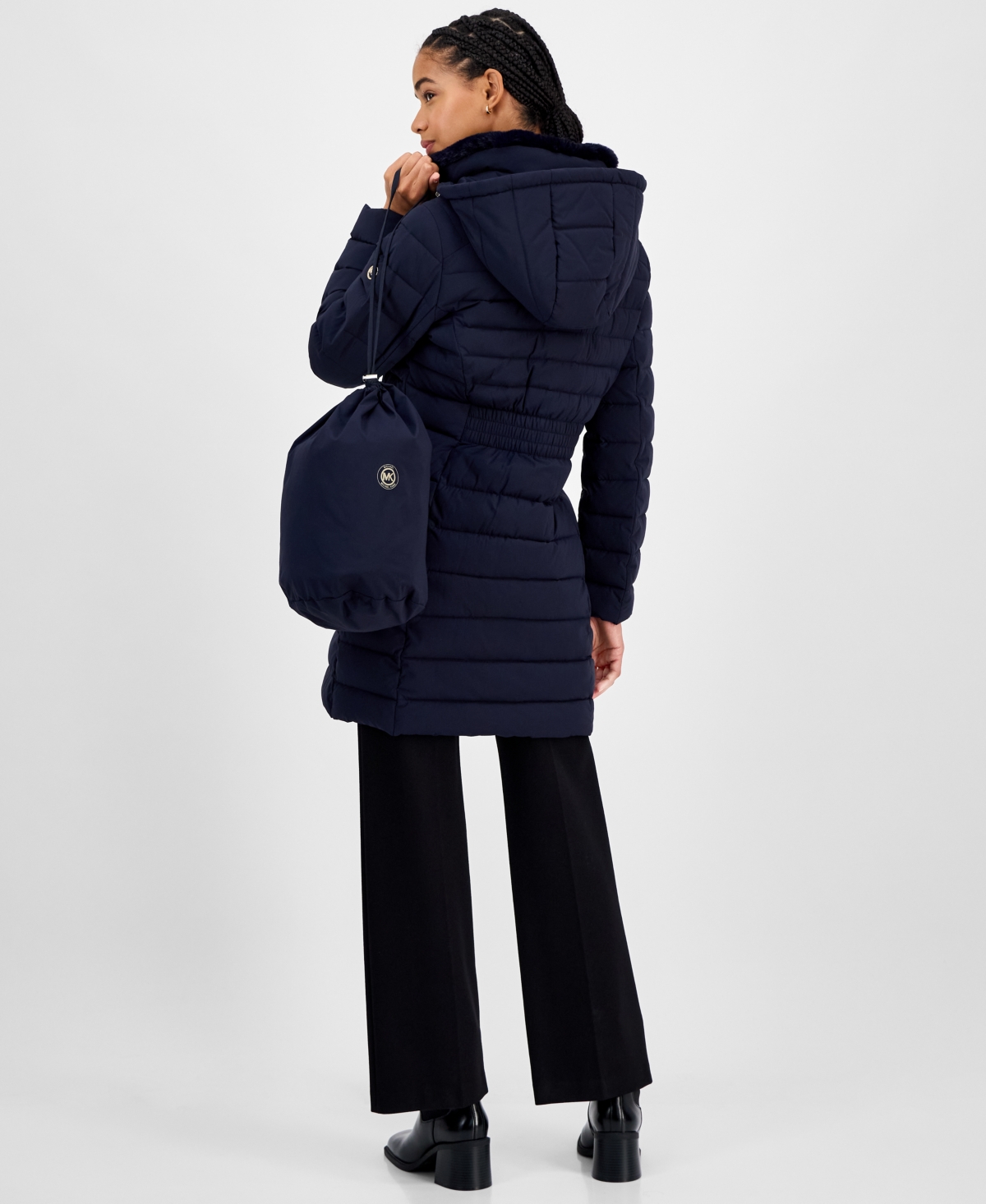 Michael Kors Michael  Petite Faux-fur-collar Hooded Packable Puffer Coat In Blue