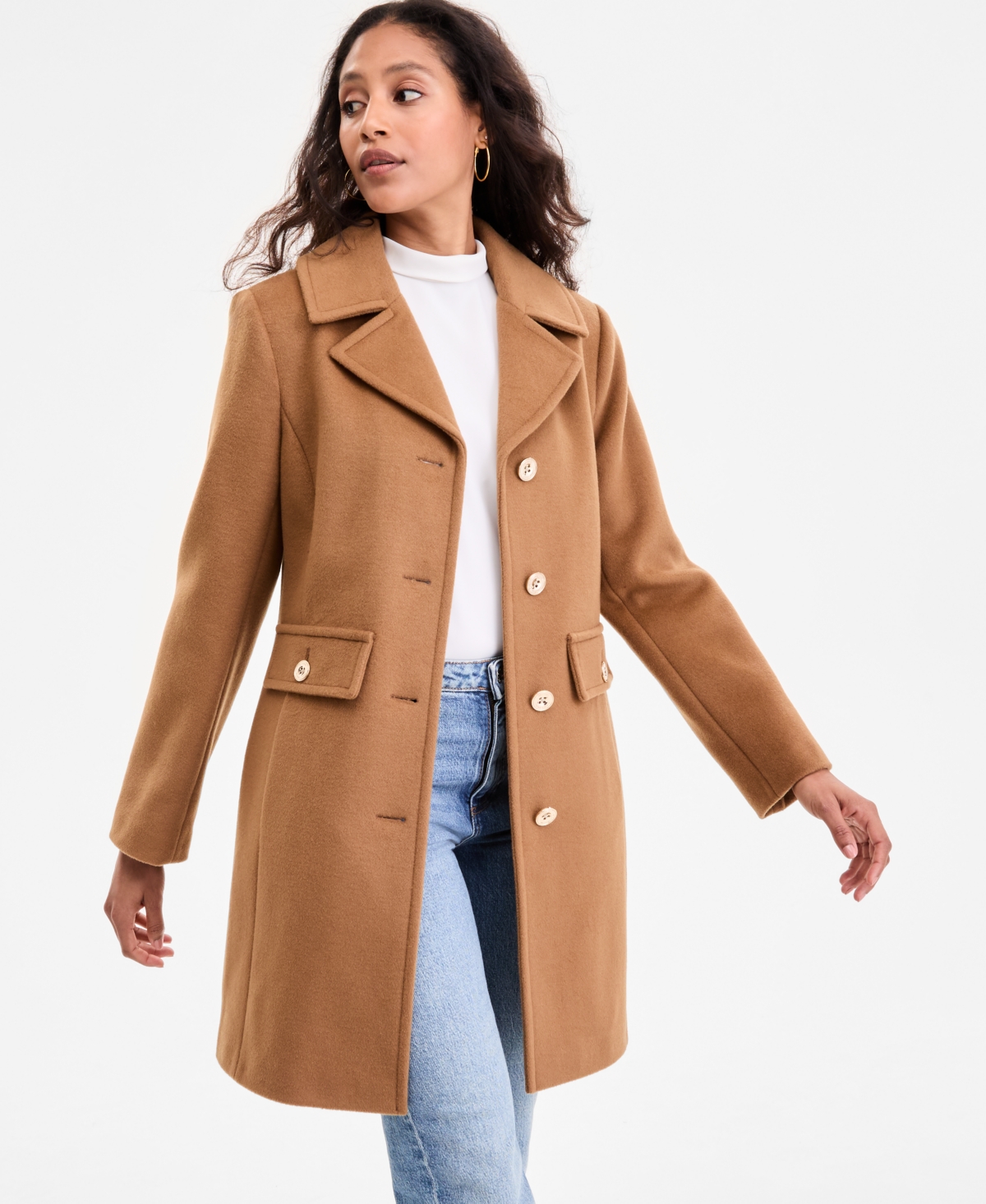 Michael Kors Michael  Women's Collared Button-front Coat, Exclusively At Macy's In Green
