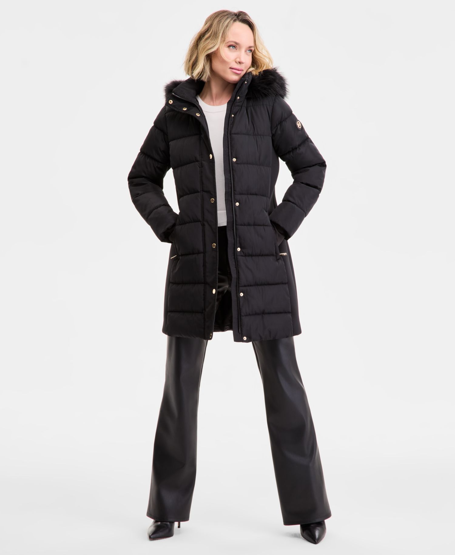 Women's Faux-Fur-Trim Hooded Puffer Coat