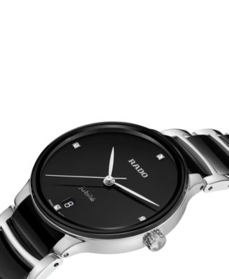 Women's Swiss Centrix Diamond Accent Black Ceramic & Stainless Steel Bracelet Watch 35mm