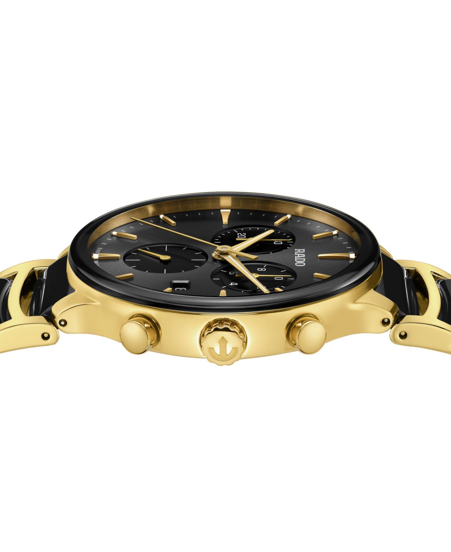 Часы Rado Unisex Swiss Chronograph Centrix Black Ceramic & Gold PVD Stainless Steel Bracelet Watch 41mm — фото 2