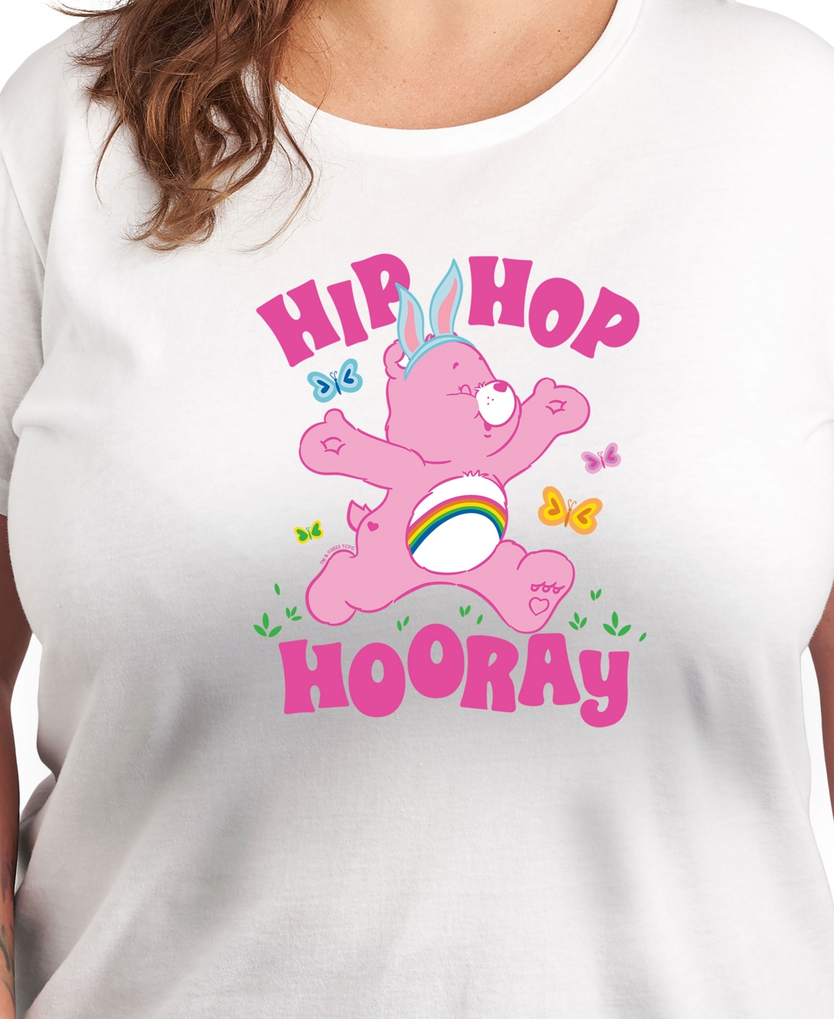 Hybrid Apparel Plus Size Care Bears Easter Hip Hooray Graphic Crew Neck T-shirt In White