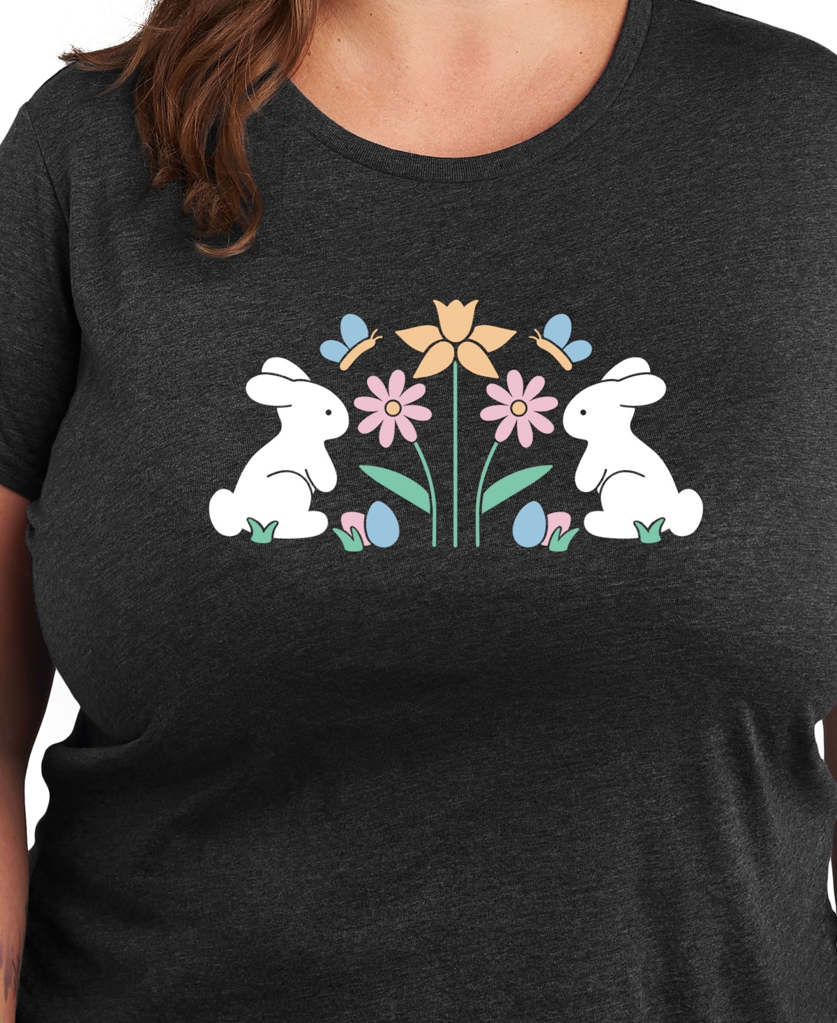 Hybrid Apparel Plus Size Bunny Easter Graphic Crew Neck T-shirt In Gray