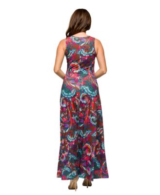 Women's Pink and Brown Print Scoop Neck A Line Sleeveless Maxi Dress