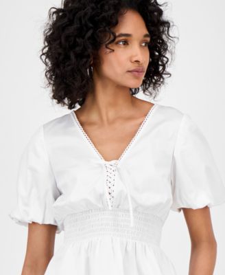 Women's Puff-Sleeve Peplum Top