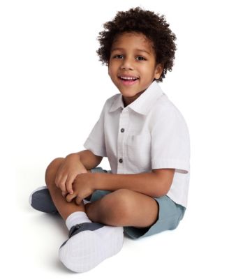 Toddler and Little Boys 2-Piece Textured Dobby Button Front Shirt and Twill Shorts Set