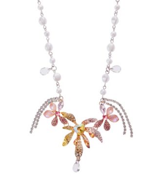 Faux Stone Garden Glam Floral Cultivated Pearl Bib Necklace
