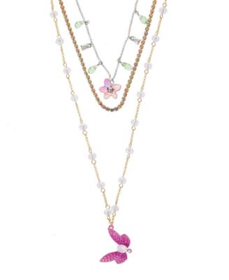 Faux Stone Garden Glam Dragonfly Layered Necklace