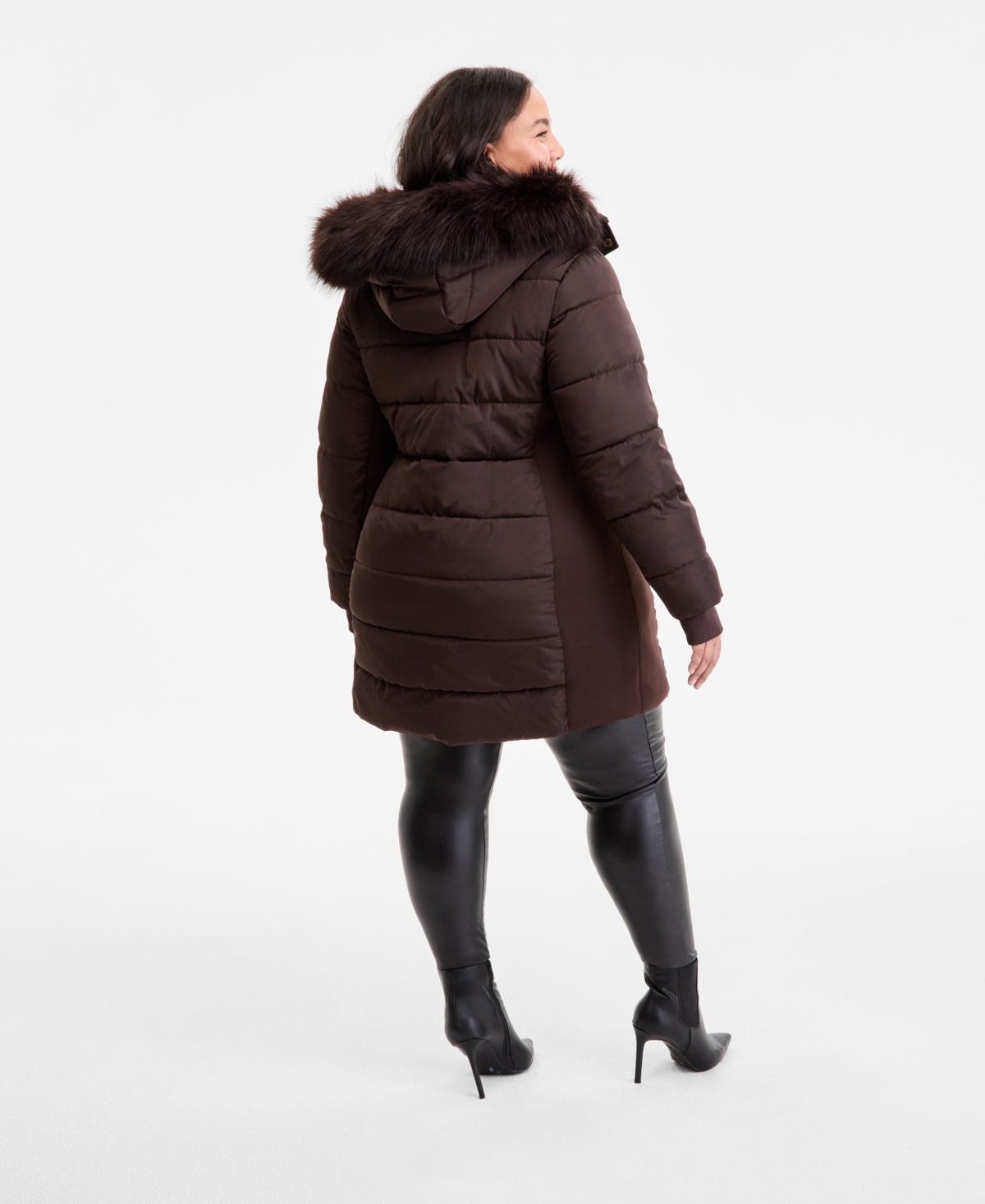 Michael Kors Michael  Plus Size Faux-fur-trim Hooded Puffer Coat, Exclusively At Macy's In Brown