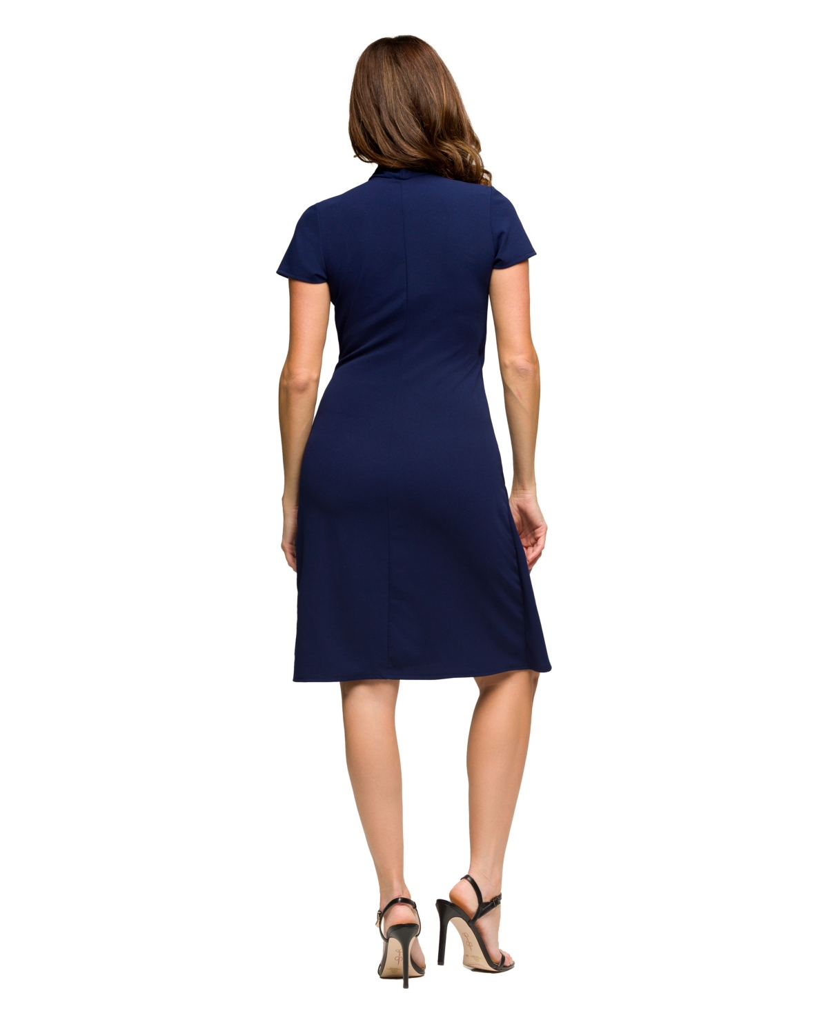 24seven Comfort Apparel Plus Size Mandarin Collar Knee Length Wrap Dress In Burgundy