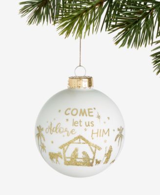 Holiday Lane - Blessed White And Gold Nativity Ball Ornament