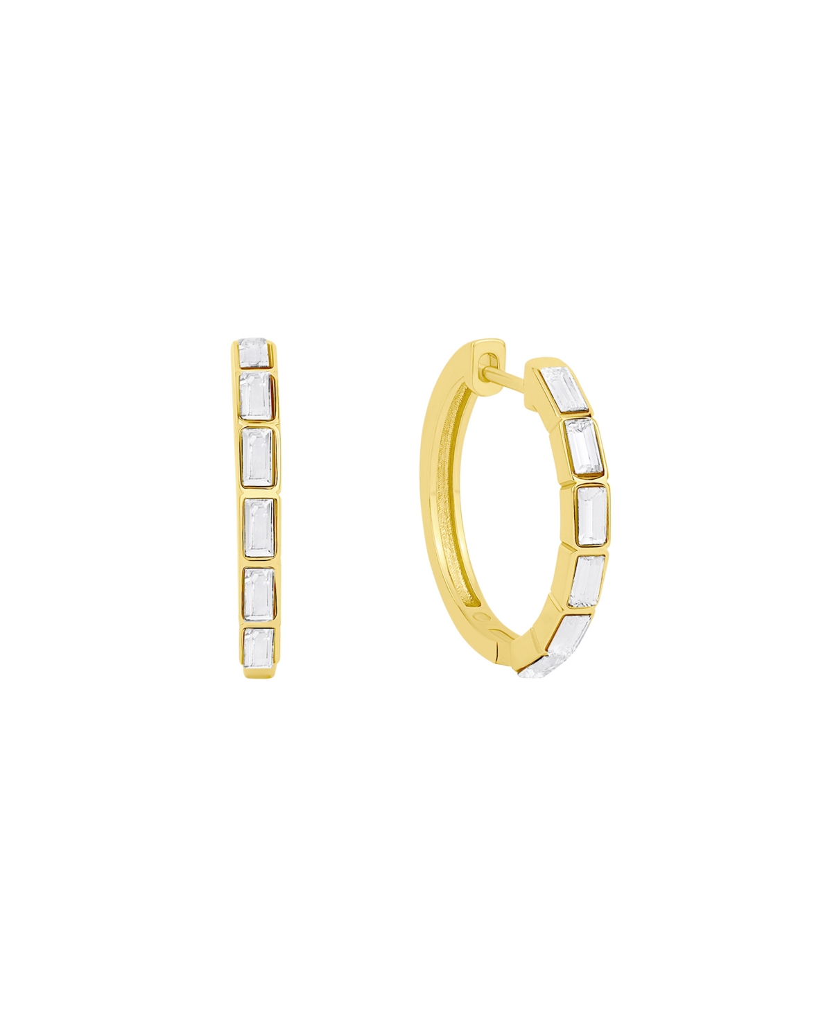 Crystal Baguette Hinged Hoop Earrings - Gold