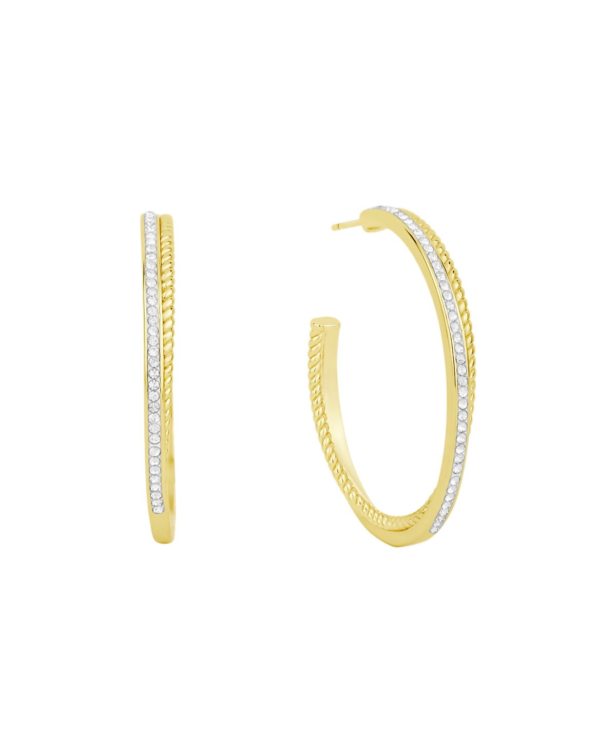 Crystal Twisted Rope C Hoop Earrings - Gold