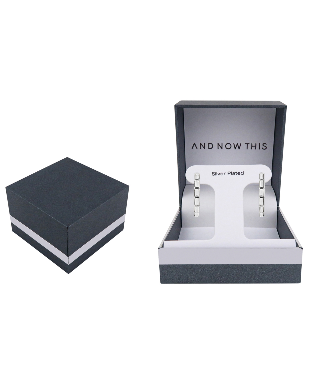 And Now This Crystal Baguette Hinged Hoop Earrings In Silver