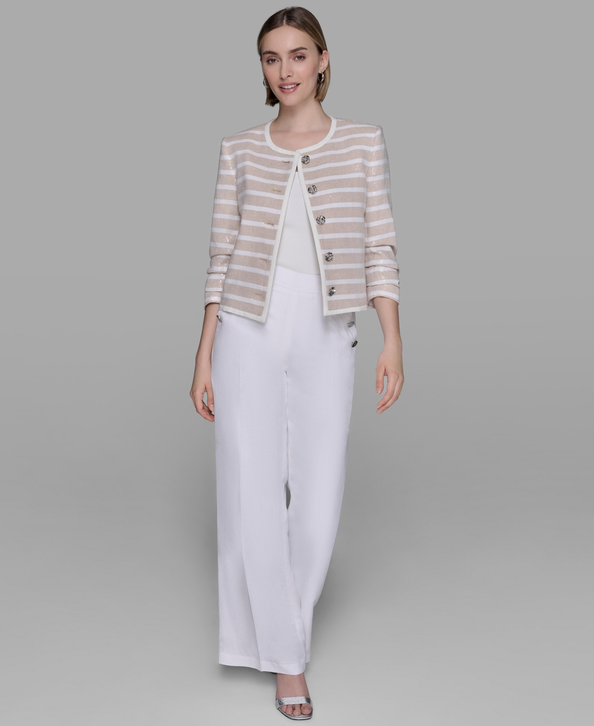 Karl Lagerfeld Women's Sequinned Striped Jacket In Neutral