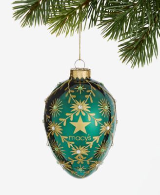 Holiday Lane - Gilded Glamour Green Jeweled Egg Ornament