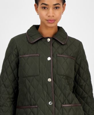MICHAEL Women's Faux-Leather-Trim Quilted Coat, Exclusively at Macy's