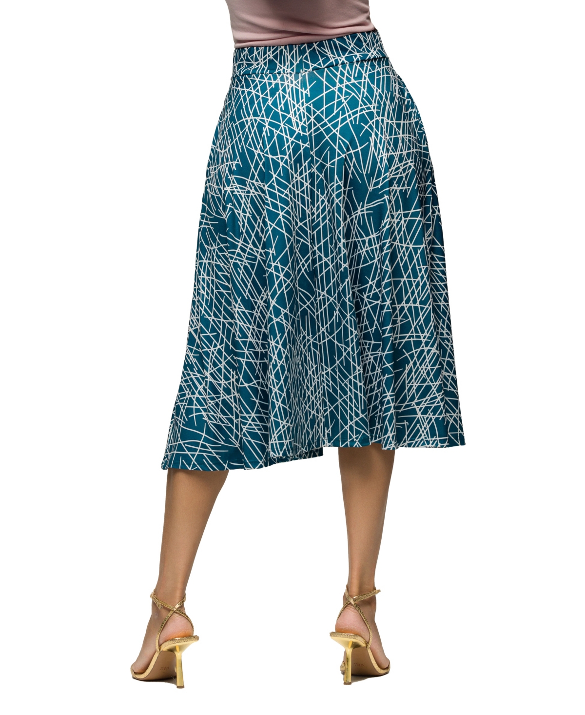 Shop 24seven Comfort Apparel Women's Elastic Waist Pocket Midi Skirt In Blue Multi