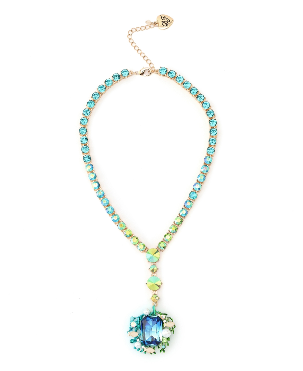 Betsey Johnson Mermaid Jewels Seaweed Stone Gem Tennis Necklace In Blue,gold