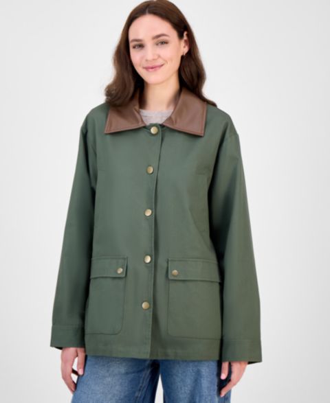 Женские куртки Maralyn & Me Juniors' Contrast-Collar Snap-Front Barn Jacket