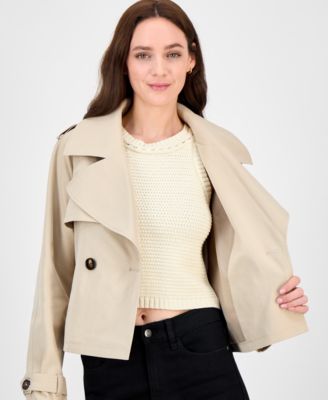 Juniors' Cropped Trench Coat, Exclusively at Macy's