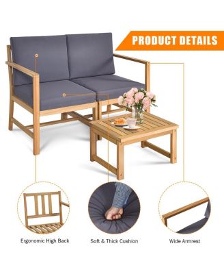 3 in 1 Patio Table Chairs Set Solid Wood Garden Furniture