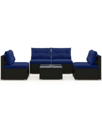 5 Piece Outdoor Furniture Set with Seat & Back Cushions Tempered Glass Tabletop