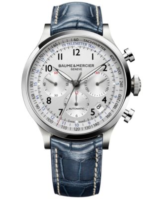 Baume & Mercier - Men's Swiss Automatic Chronograph Capeland Blue Leather Strap Watch 44mm M0A10063
